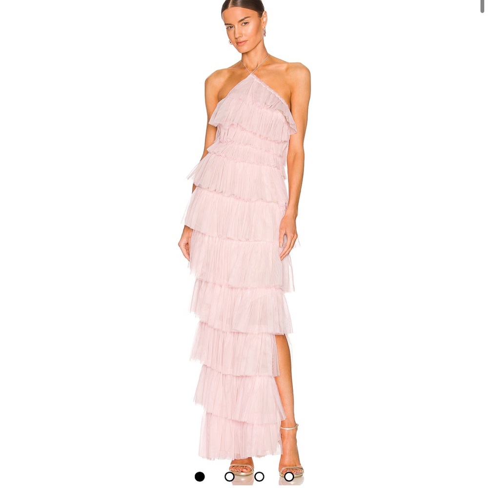 The Bar Pink Ruffled One Shoulder Gown